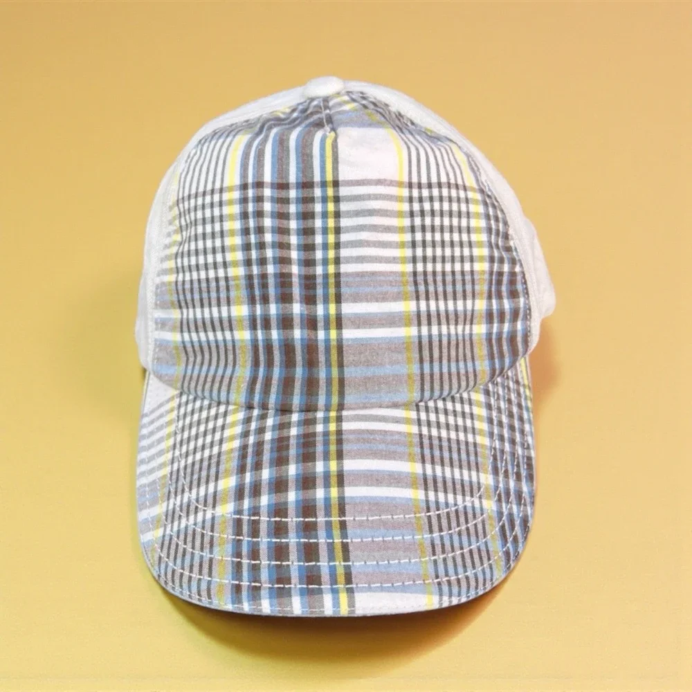 Gymboree 2007 Youth Plaid Hat Cap Size 5-7 Khaki Blue Yellow Adjustable
